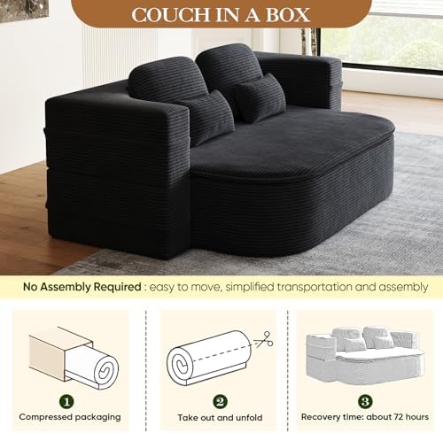Antetek Convertible Sleeper Sofa, Modern Folding Futon Corduroy Floor Foam Co...