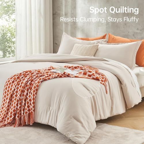 MUXHOMO Oversized King Comforter Set, 3-Piece All-Season Bedding, Beige