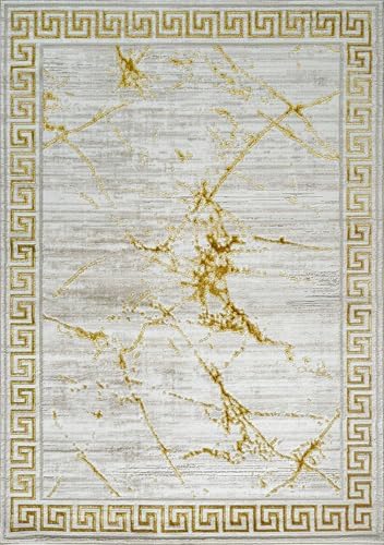 GLORY RUGS Area Rugs Marble 5X7 Cream Gold Carpet Modern Abstract Rug Living ...