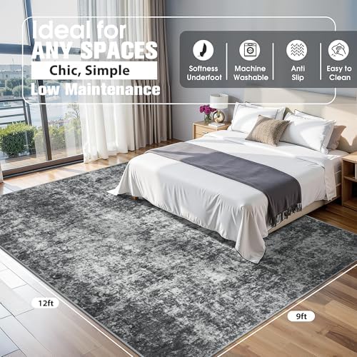 9x12 Area Rugs for Living Room Washable Bedroom Dining Room Black Grey