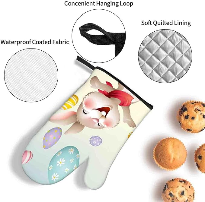 LOKMU Oven Mitts and Pot Holders Set of 3, Smiley Bunny - Image 4