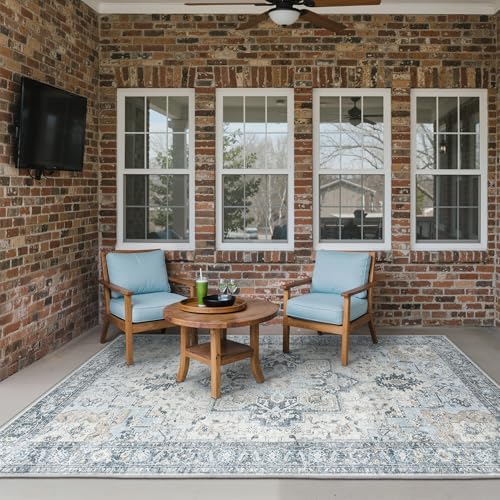 GENIMO Indoor Outdoor Rug, Washable for Patio and Deck, Light Blue, 5x8