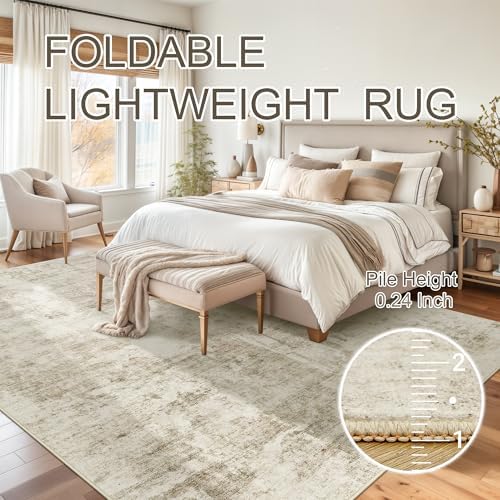 Soalmost Abstract Rug 8x10 Large Living Room Area Rugs Washable Beige/Gray