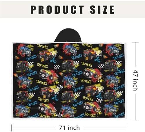 Monster Truck Wearable Blanket Hoodies, Soft Blankets 71×47 In | Soft Hoodies Blankets, Lightweight comfy Wearable Blanket for Pool Bath Swim, Birthday Gifts for Car Lover