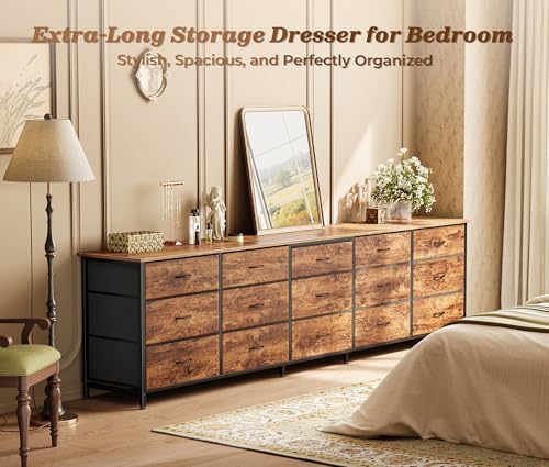 Huuger 78.7 inch Long Dresser for Bedroom, 15 Drawer Fabric Dresser for Close...