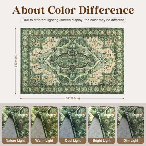 YOH 6x9 Ft Vintage Washable Area Rug for Living Dining Room (Green)