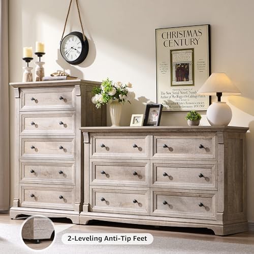T4TREAM Farmhouse 5 Tall Drawers Dresser for Bedroom 47"H Chests of Drawers