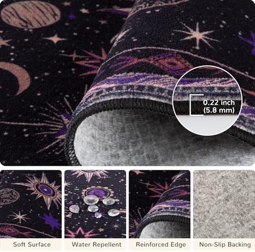 Vacuum-Friendly, 5x7 Washable Area Rug, Black Purple Beige