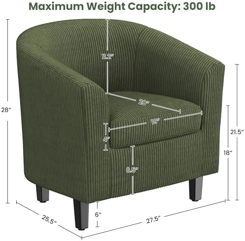Yaheetech Accent Chairs, Corduroy Barrel Armchairs, Dark Green