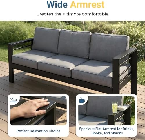 Wisteria Lane Aluminum Outdoor Sofa, 2 Seats Patio Couch All-Weather Rust-Pro...