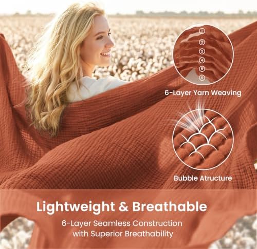 Love's cabin 100% Cotton Muslin Blanket, 6 Layer Lightweight Breathable G...