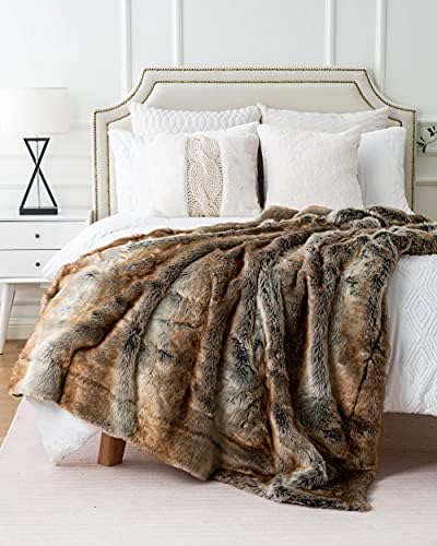 BATTILO Luxury Brown Faux Fur Throw Blanket for Couch,50"x60", Shaggy