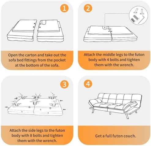 MUUEGM 71" Futon Sofa Bed, Cozy Convertible Loveseat Sleeper, Linen Fabr...