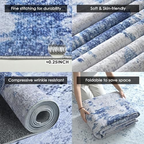 RUGIXE 5x7 ft Blue Washable Foam Area Rug, Modern Abstract for Living Room