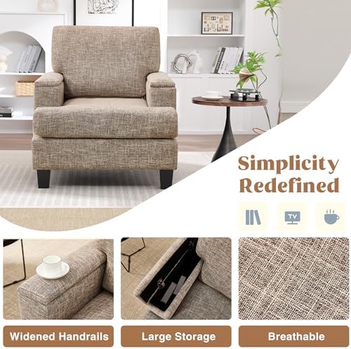 Accent Chairs with Armrest Storage, Modern Reading Chairs, Upholstered Comfy ...