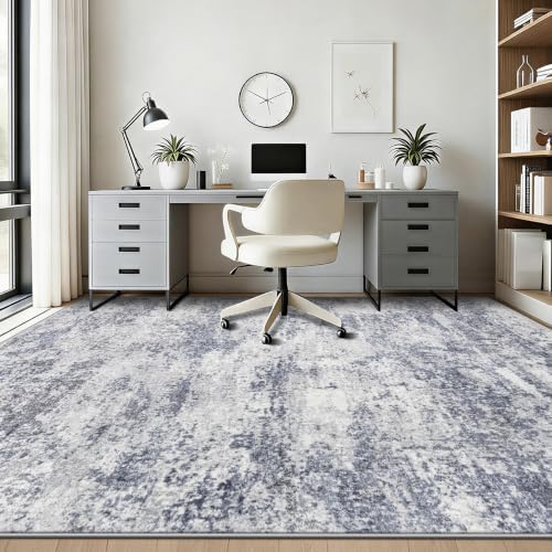 6x9 Area Rugs for Living Room: Washable Abstract Rug Blue Grey