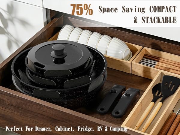 Umite Chef 21Pcs Pots and Pans Set Non Stick, Nonstick Cookware Sets Detachable - Image 5