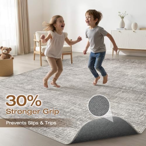 LOONGRUG 8x10 Area Rugs Washable Neutral Modern Living Room Rug Brown Gray