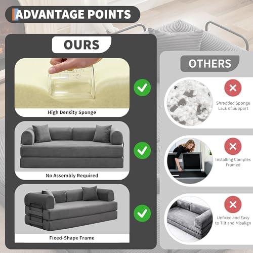 IDEALHOUSE 79" Convertible Futon Sofa Bed, Boneless Couch for Living Room
