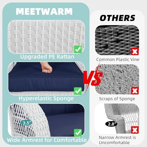 MEETWARM Outdoor Wicker Rocking Chair, Rattan Patio Rocker Chairs with Cushio...