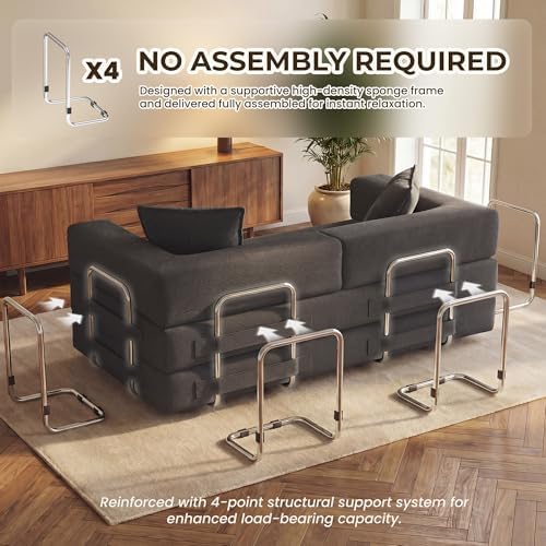 GRUSIGN 78" 5-in-1 Convertible Futon Sofa Bed, Boneless Corduroy, Gray