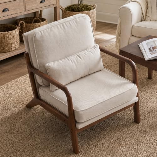 Mid Century Modern Accent Chair, Upholstered Lounge Chair,Beige