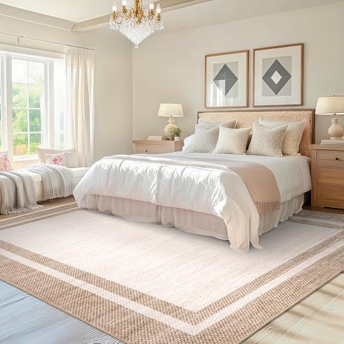 COZYLOOM Area Rugs 10x13 Large Living Room Rug with Rubber Backing, Beige
