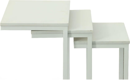Carolina Chair & Table Rectangular 3-Piece Nesting Table Set - Wooden Top Alloy Steel Frame Space-Saving Furniture, Modern Accent Tables for Living Room and Bedroom (White)