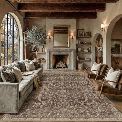 HUGEAR Brown 8x10 Area Rugs for Living Room Vintage Washable Rug