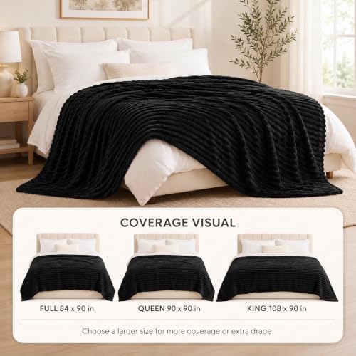HIMEET Black Queen Size Blanket for Bed, 300GSM Ribbed Fleece, 90 x 90 in