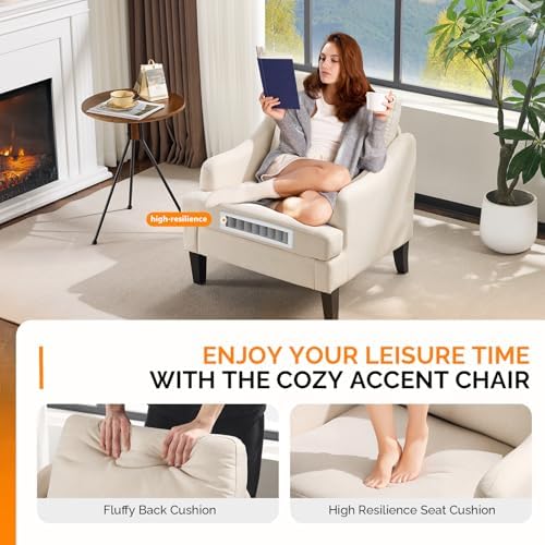 VINGLI Linen Fabric Accent Chair Beige, Modern Upholstered Armchair, Comfy So...