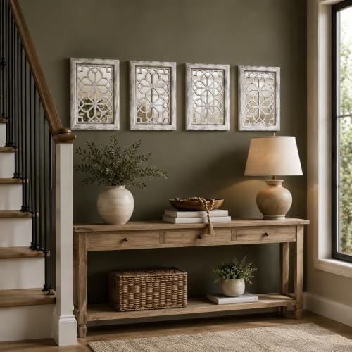Set of 4 11x15 Inch Rectangular Shatterproof Grey Decorative Wall Mirrors, Bo...