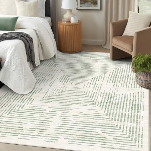 BLISSA 8x10 Area Rugs for Living Room - Soft Washable Geometric Sage Green