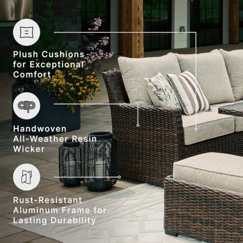 Signature Design by Ashley 3-Piece Patio Sectional with Bench, Brown