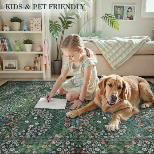 Lahome Floral 9x12 Area Rugs for Living Room, Soft Bedroom Washable Rugs