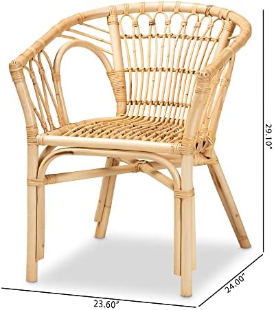 bali & pari Kaka Nature Rattan Dining Chair - Boho Wicker Armchair with C...
