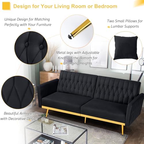 3 Pieces Velvet Sofa Set w/Adjustable Armrest &Backrest,Black