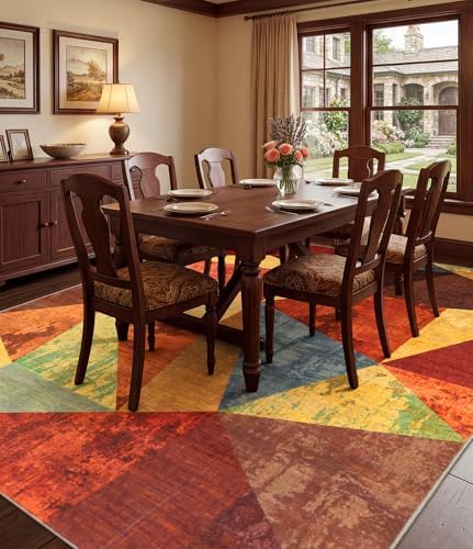 YIHOUSE Brown Area Rug 8x10,Geometric Burnt Orange Area Rug Non Slip,Farmhous...