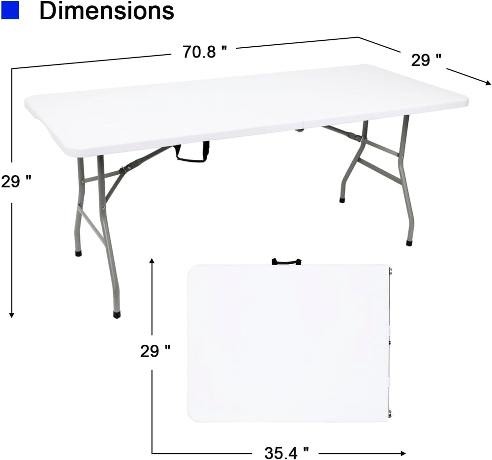 2 PCS 70.8" W X 29" D X 29" H - 6 ft White Folding Table White...