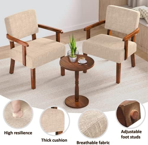 FAGAGA Accent Chairs Set of 2, 2 Solid Wood Armchairs with Side Table