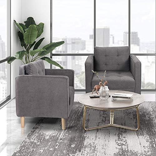 Fabric Accent Chairs Set 2 , Mid Century Armchair for Living Room, Grey