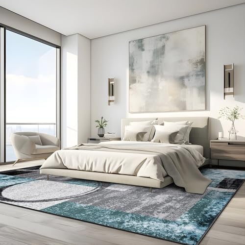 Rugshop Circle Design Contemporary Durable Area Rug Gray 7'10" x 10&...