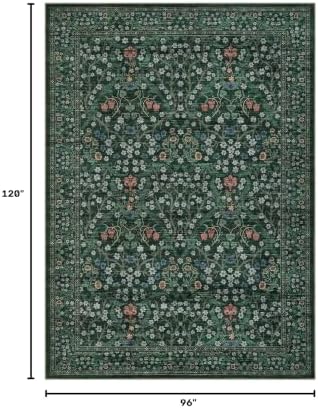 GarveeHome Dark Green Floral 8x10 Washable Area Rug Living Room Bedroom