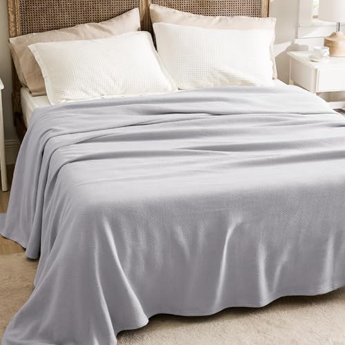 Bedsure 100% Cotton Blanket, Herringbone Weave, Queen Size, Cool Grey