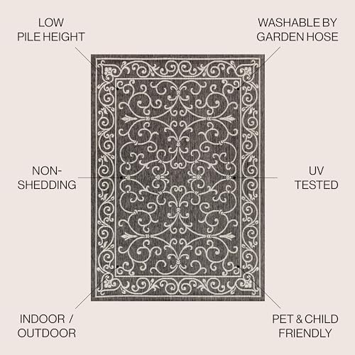 JONATHAN Y Vintage Filigree Indoor Outdoor Area Rug 8X10 Black/Gray, Charlest...