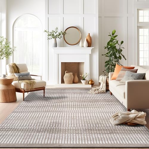Rugshop Contemporary Stripe Lines High Traffic Area Rug Beige 7'10" ...