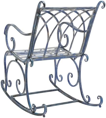 SAFAVIEH Outdoor - Medrano Iron Rocking Chair - Mossy Blue Iron Metal - Vinta...