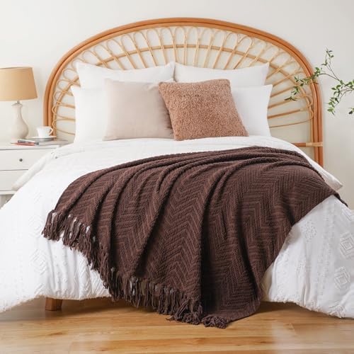 BATTILO HOME Dark Brown Throw Blanket for Couch, Knitted Brown Throw 50'&...