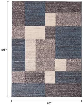Rugshop Geometric Boxes Non-Slip Contemporary Area Rug Blue 6'6" x 9...