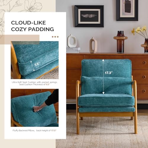 VINGLI Chenille Mid-Century Modern Accent Chair, Cute Reading Arm Chair with ...